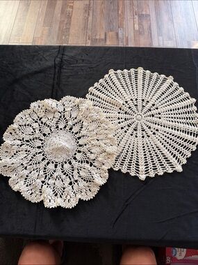 Vintage Cottagecore Boho Handmade Crochet Doilies - Cream Set of 2